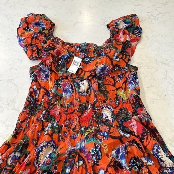 Chelsea&Theodore Peasant Maxi Dress Voile Red Multi Adjustable Neckline 3X Boho - Picture 2 of 16